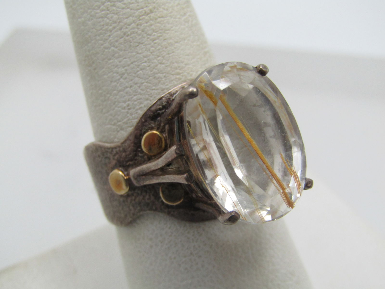 Vintage Sterling Rutilated Quartz Ring, Sz. 8, Appx. 10+ TCW, Signed McM - 4