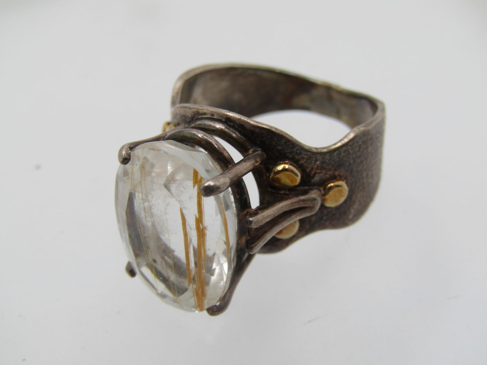 Vintage Sterling Rutilated Quartz Ring, Sz. 8, Appx. 10+ TCW, Signed McM - 6