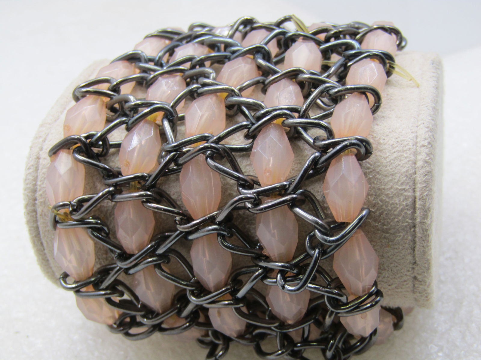 Pink Faceted Wide Chain Stretch Bracelet, 2", 1980'S-1990'S - 2