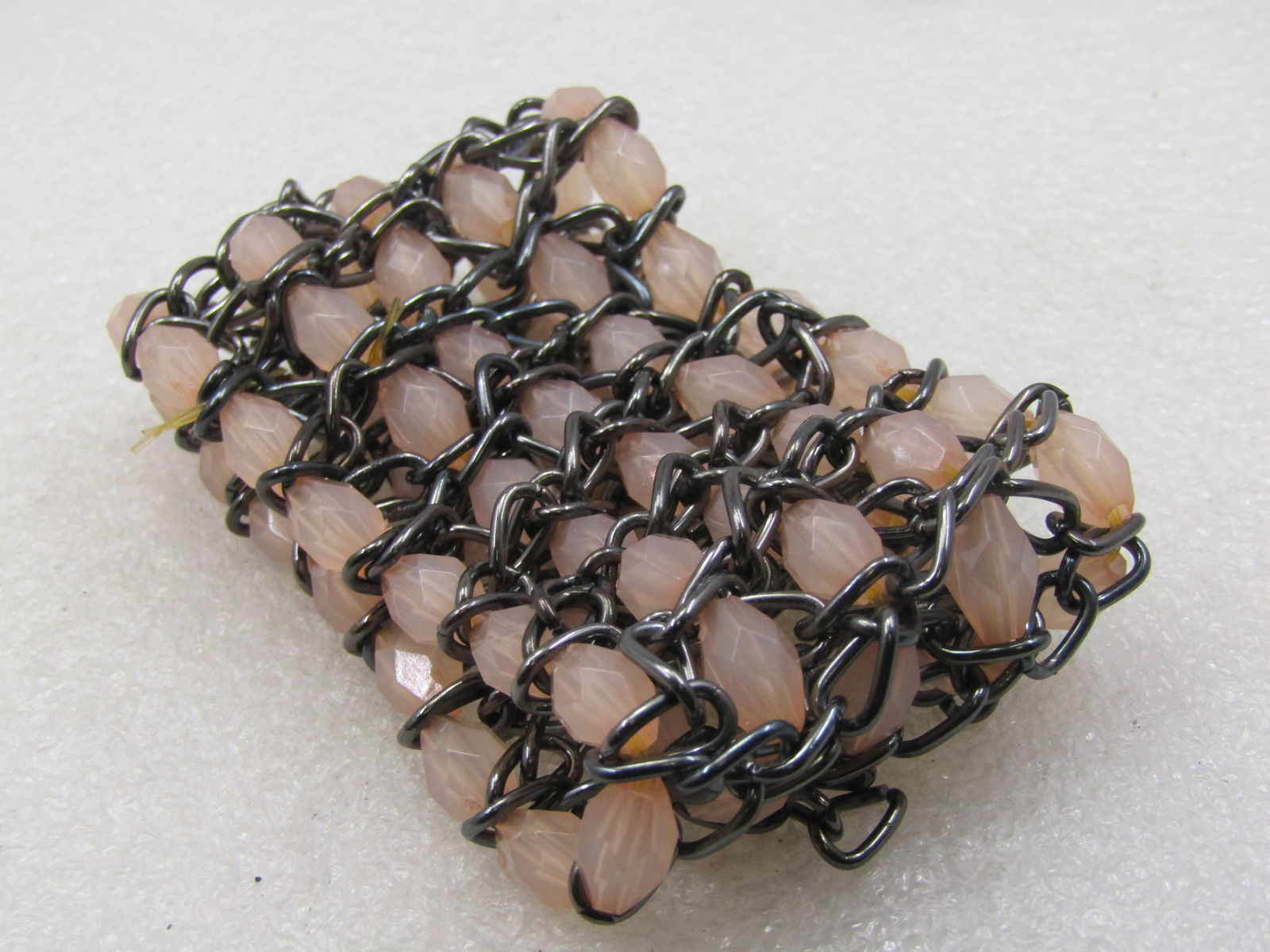 Pink Faceted Wide Chain Stretch Bracelet, 2", 1980'S-1990'S - 3