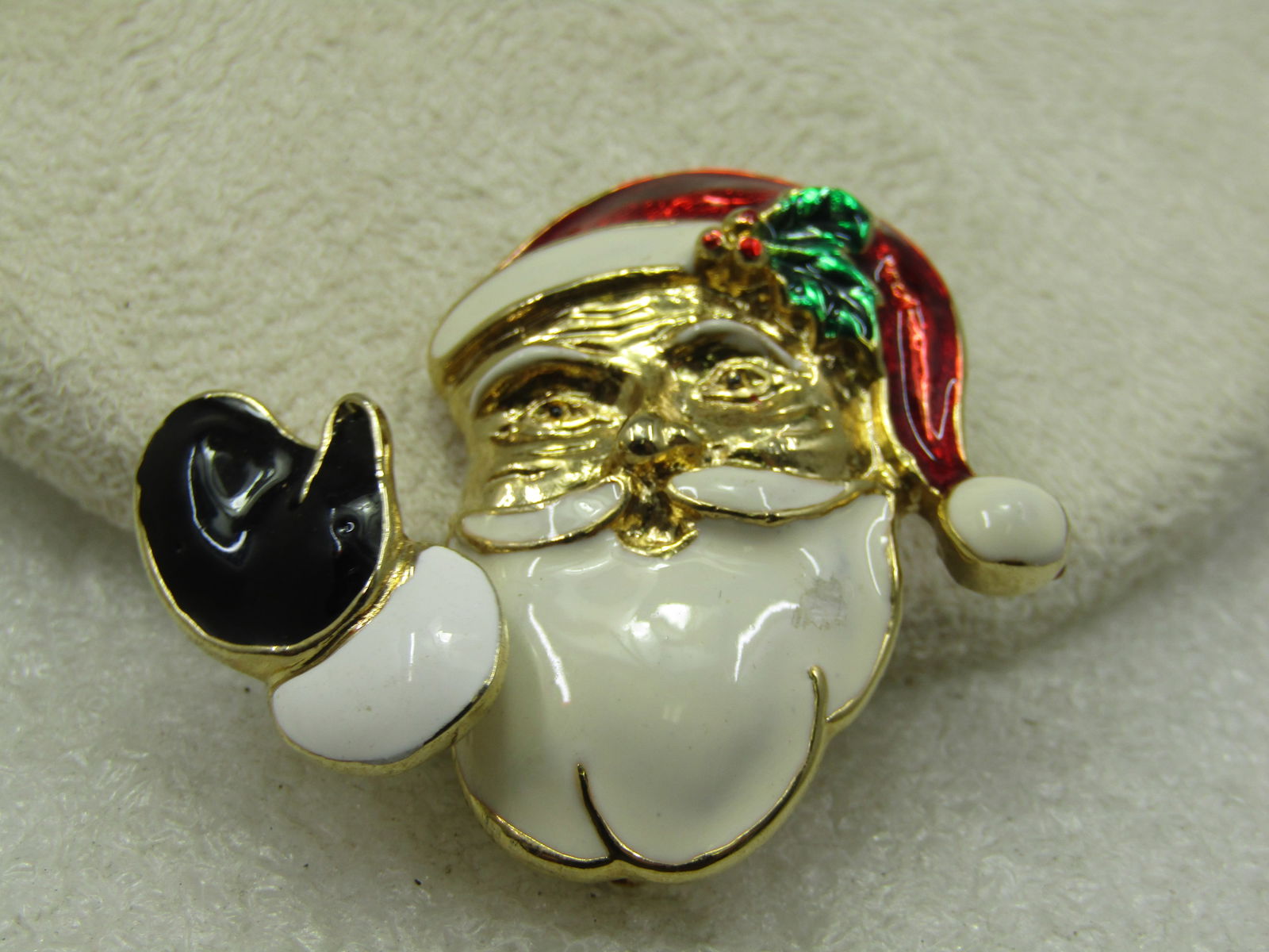 Vintage Waving Enameled Santa Trembler Brooch, 1970's-1980's - 3