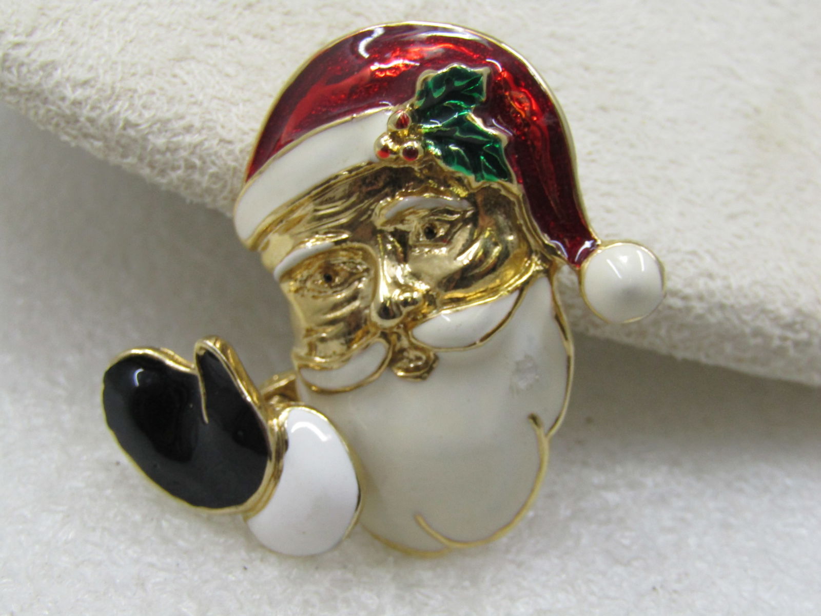 Vintage Waving Enameled Santa Trembler Brooch, 1970's-1980's - 4