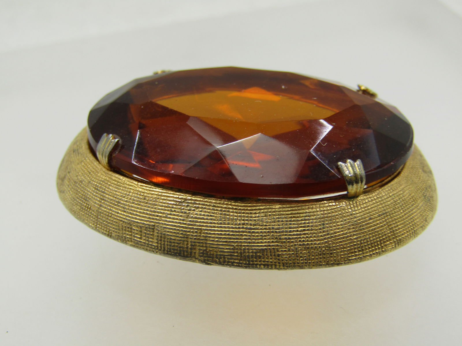 Vntage Chunky Amber Glass Brooch, 1960's, 1-7/8" by 1.5" - 2