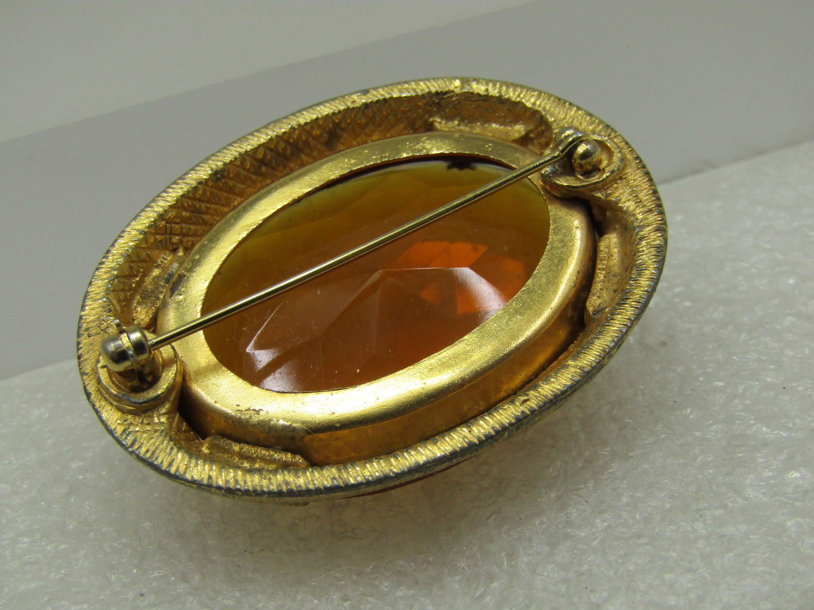 Vntage Chunky Amber Glass Brooch, 1960's, 1-7/8" by 1.5" - 5