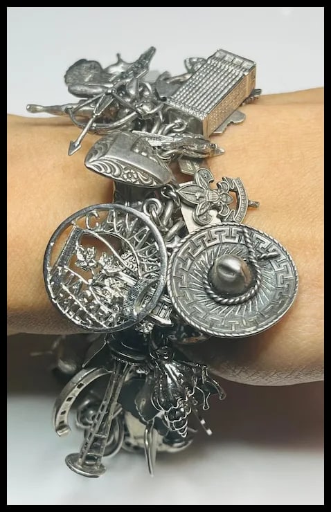 Loaded Vintage Sterling Silver Charm Bracelet 146.2 grams - 10