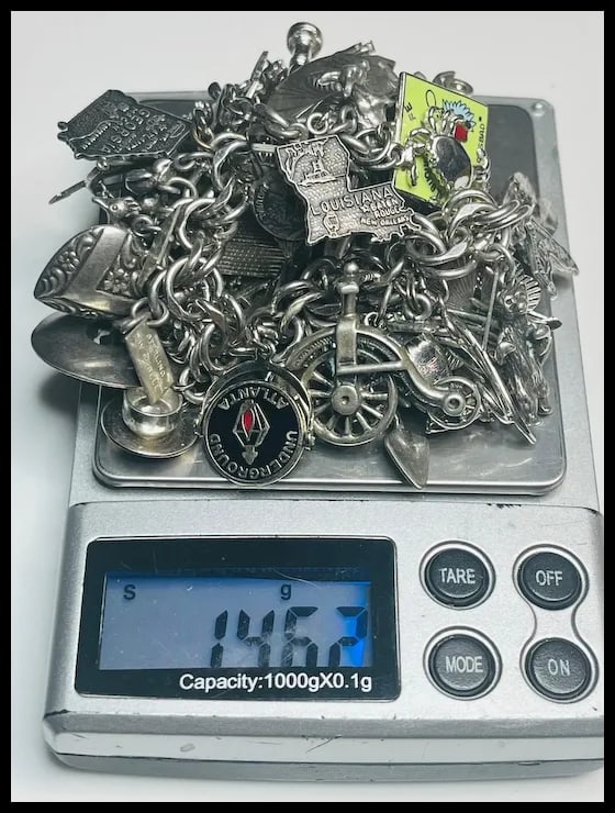 Loaded Vintage Sterling Silver Charm Bracelet 146.2 grams - 14