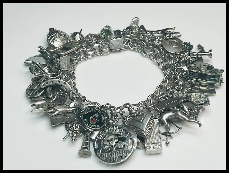 Loaded Vintage Sterling Silver Charm Bracelet 146.2 grams - 3