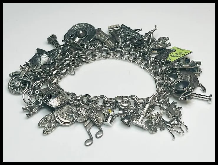 Loaded Vintage Sterling Silver Charm Bracelet 146.2 grams - 4