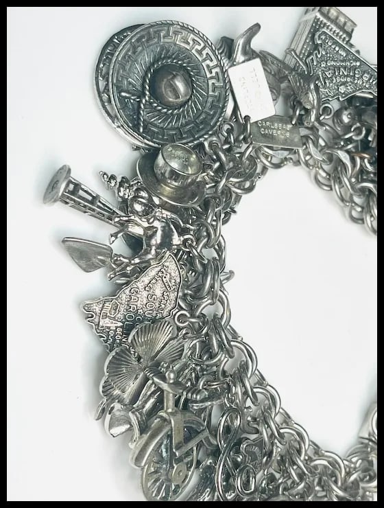 Loaded Vintage Sterling Silver Charm Bracelet 146.2 grams - 6
