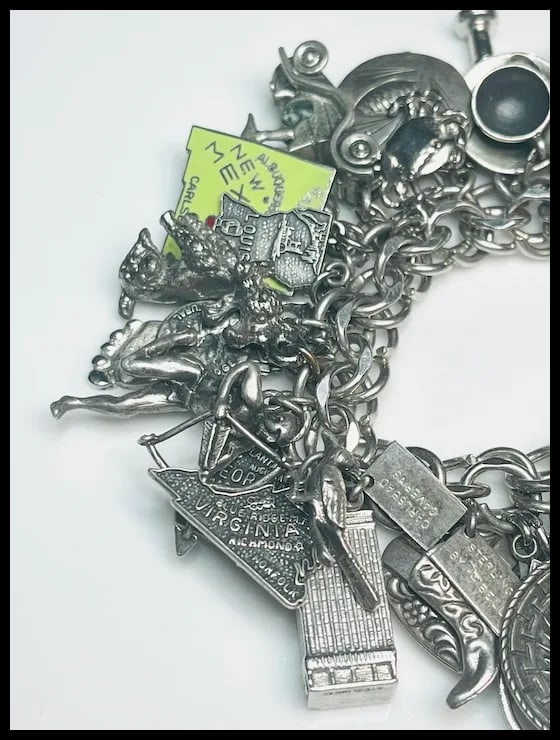 Loaded Vintage Sterling Silver Charm Bracelet 146.2 grams - 7