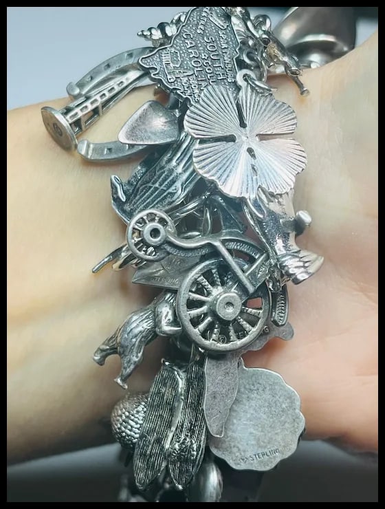 Loaded Vintage Sterling Silver Charm Bracelet 146.2 grams - 9