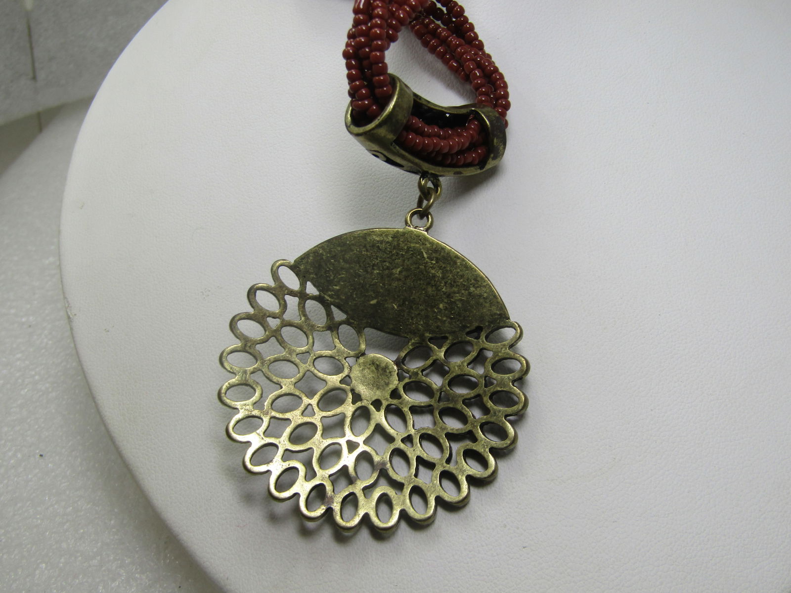 Vintage Multi-Strand Necklace, Brass Pendant, 20", 1980's-1990's. - 5