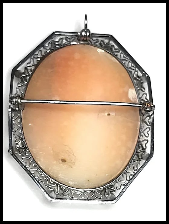 Vintage Hand-Carved Shell Cameo Filigree Pendant/Brooch - 3