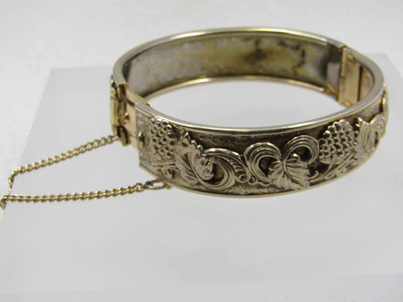 Vintage Grape Cluster & Vine Hinged Bangle Bracelet, 7", 1960's-1970's - 4