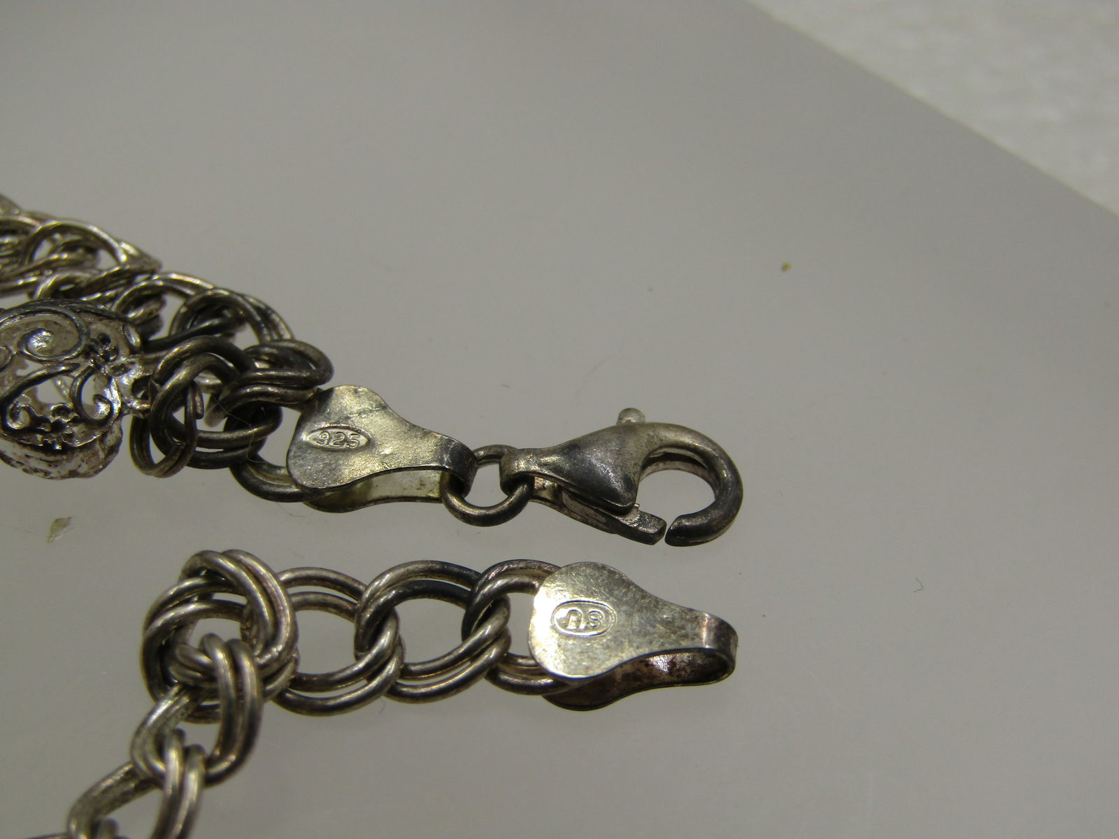 Vintage Silver Charm Bracelet, Heart, Moon, Star, Key, 7", Signed - 5