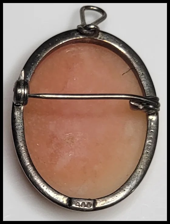 Vintage Silver Hand-Carved Shell Cameo Pendant/Brooch - 3
