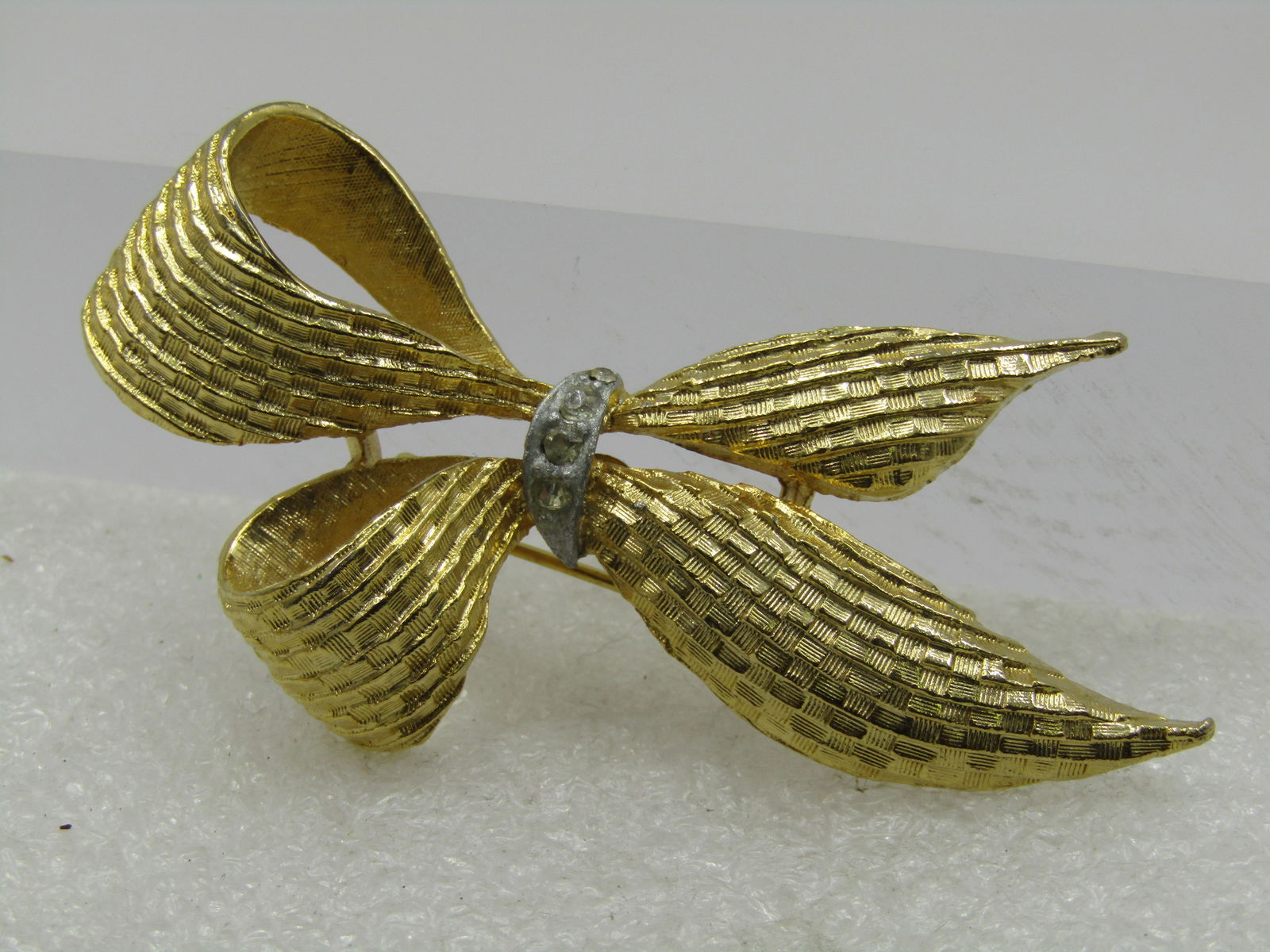 Vintage Gerry's Textured Looped Bow Brooch, With Rhinetones, 1960's - 5