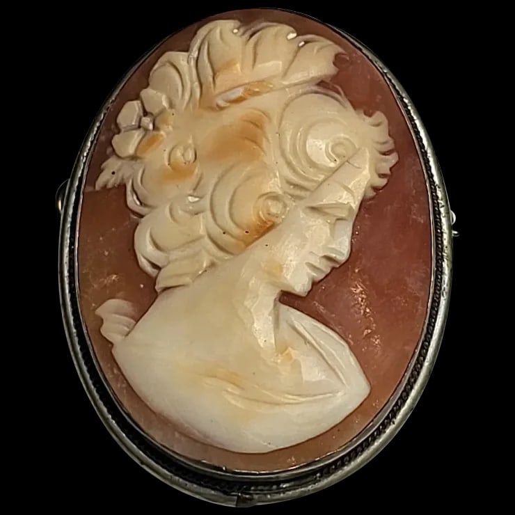 Vintage Silver Hand-Carved Shell Cameo Pendant/Brooch (1 of 5)