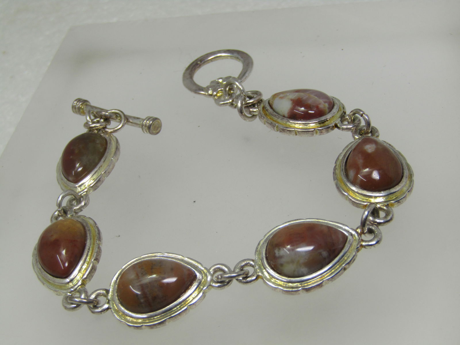 Southwestern Brown Agate Bracelet, 8", Toggle Clasp - 2