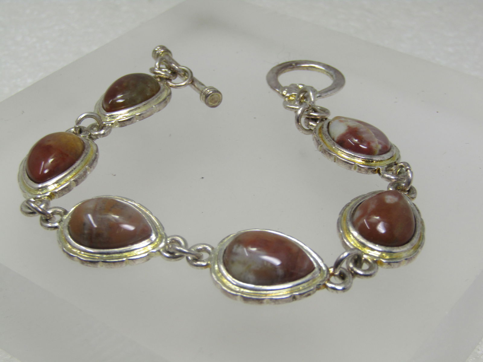 Southwestern Brown Agate Bracelet, 8", Toggle Clasp - 3