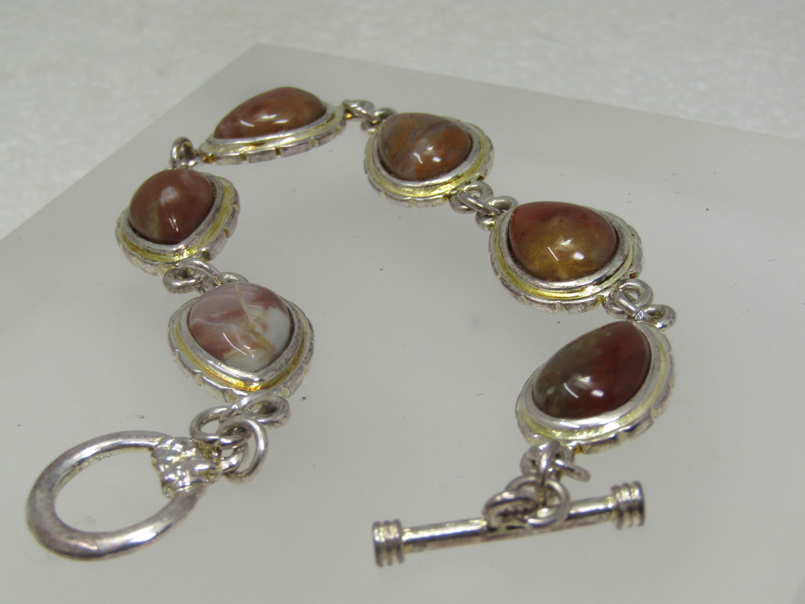 Southwestern Brown Agate Bracelet, 8", Toggle Clasp - 5