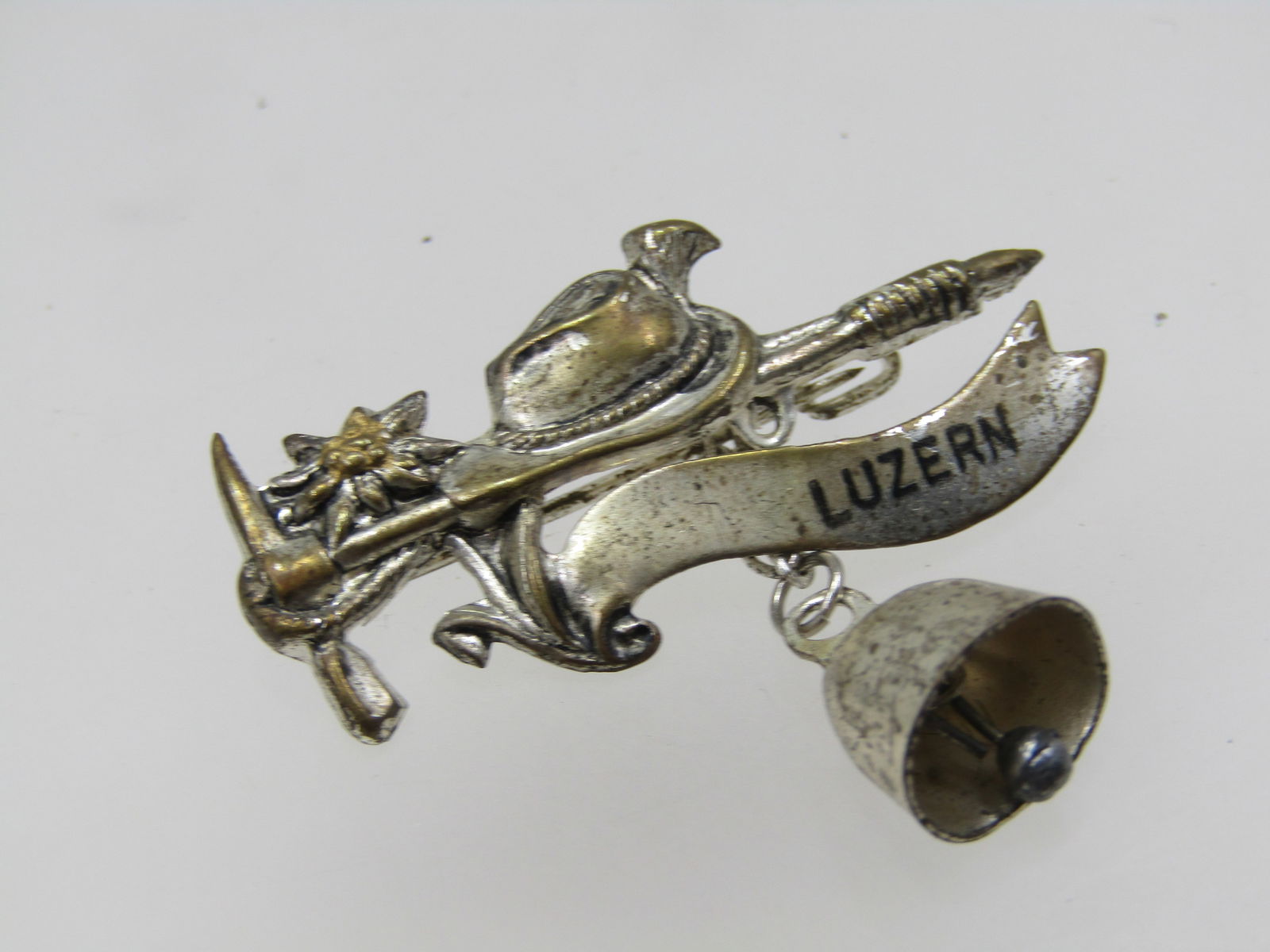 Vintage Luzern Pick, Hat & Bell Brooch, Souvenir, 1950's-1960's (1 of 4)