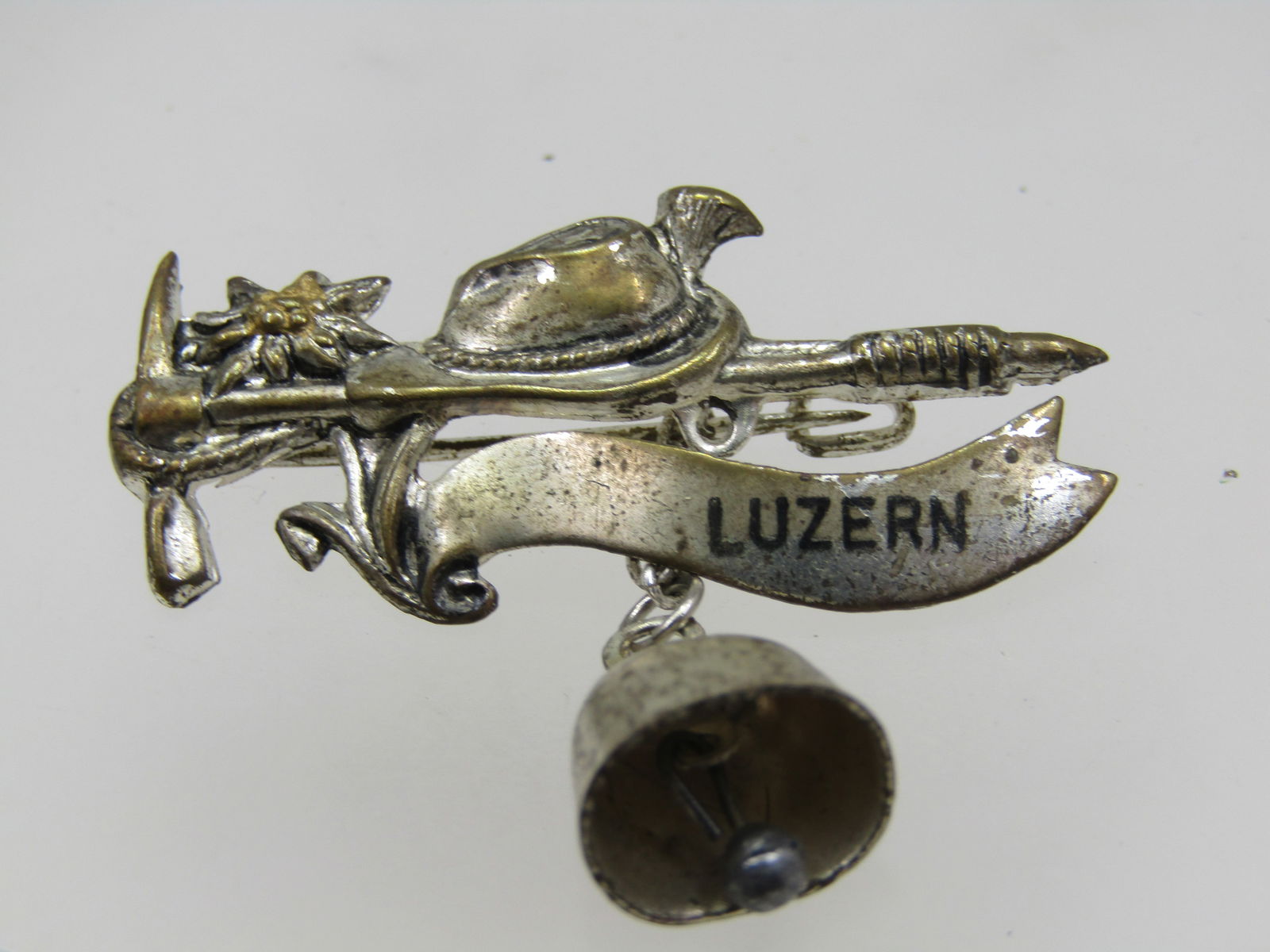 Vintage Luzern Pick, Hat & Bell Brooch, Souvenir, 1950's-1960's - 2