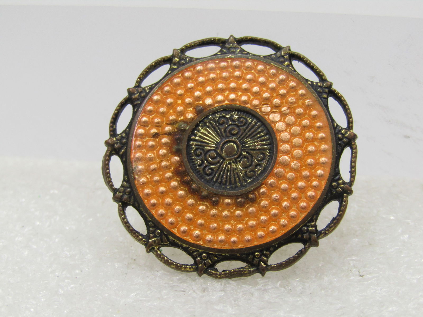 Vintage Orange Guilloche Circle Brooch, 1920's-1930's (1 of 5)