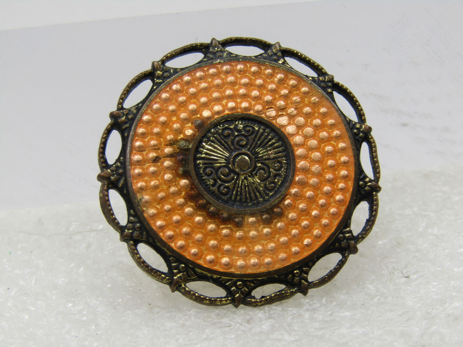 Vintage Orange Guilloche Circle Brooch, 1920's-1930's - 2