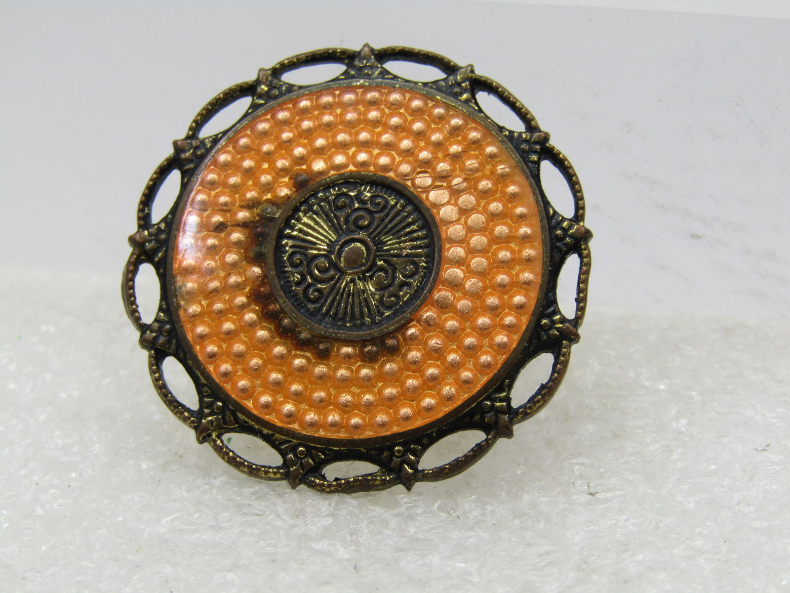 Vintage Orange Guilloche Circle Brooch, 1920's-1930's - 3