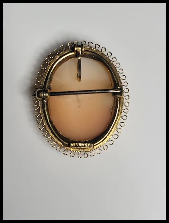 Vintage Gold 12k Handcarved Shell Cameo Pendant/Brooch Lace Detail - 3