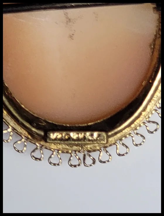 Vintage Gold 12k Handcarved Shell Cameo Pendant/Brooch Lace Detail - 5