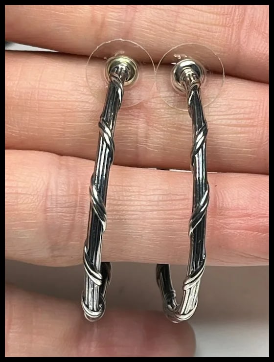Estate Sterling Silver Twisted Hoop Earrings - 5