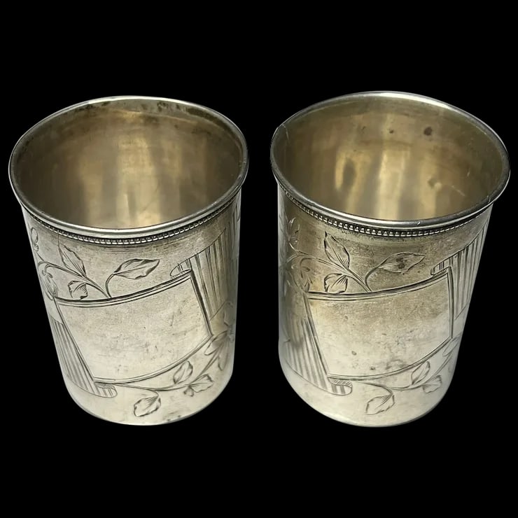 Pair of Antique Russian Sterling Silver Vodka Cups (1 of 6)
