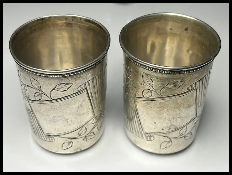 Pair of Antique Russian Sterling Silver Vodka Cups - 2