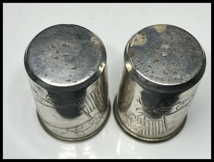 Pair of Antique Russian Sterling Silver Vodka Cups - 6