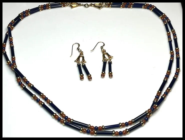 Vintage Beaded Necklace and Earring Set 14k GF - 2