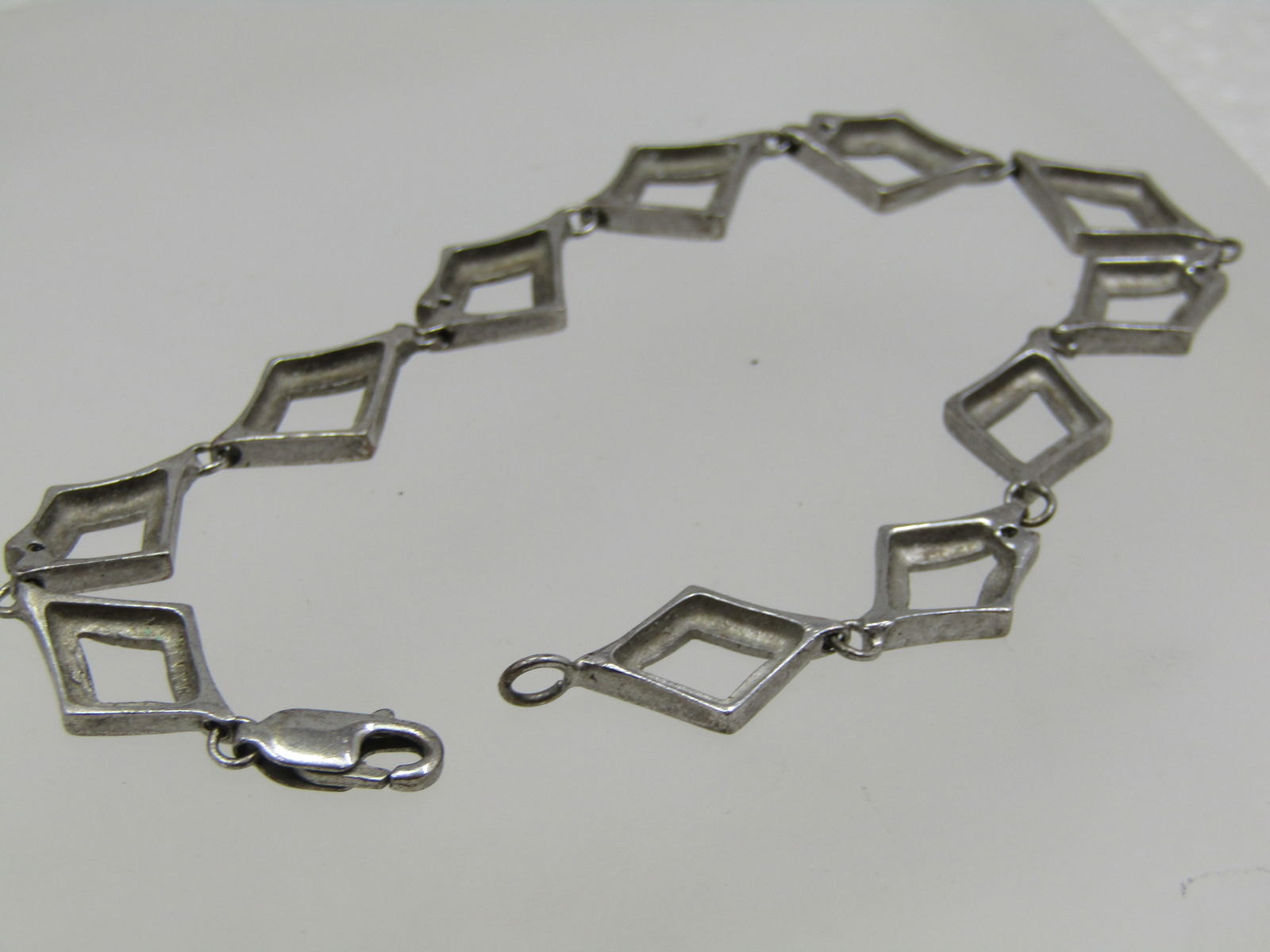 Vintage Sterling Open Diamond Link Bracelet, 7", 1960's-1970's - 5