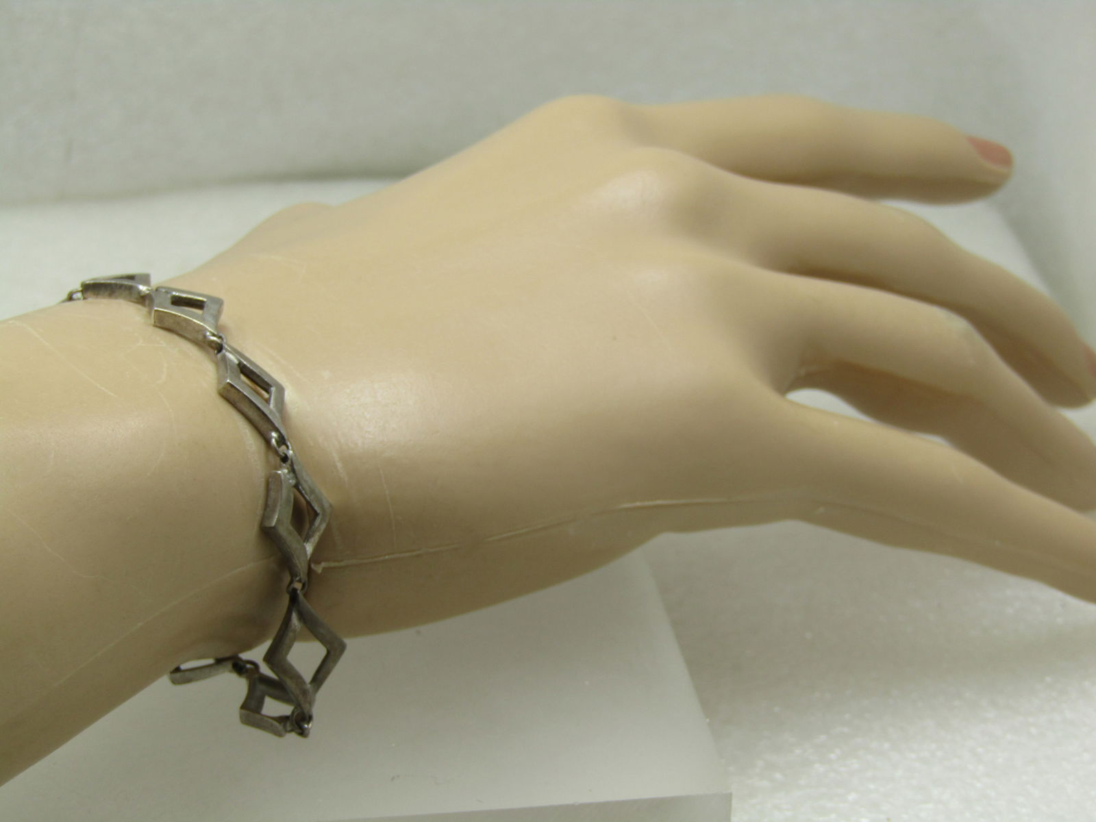 Vintage Sterling Open Diamond Link Bracelet, 7", 1960's-1970's - 6