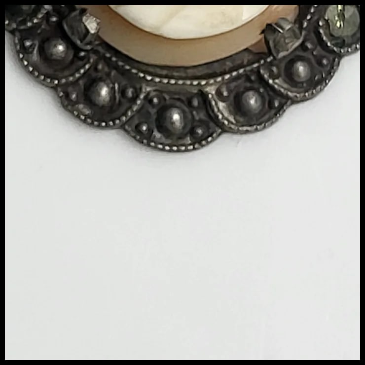 Vintage Sterling Silver Hand-Carved Shell Cameo Pin/Brooch - 4