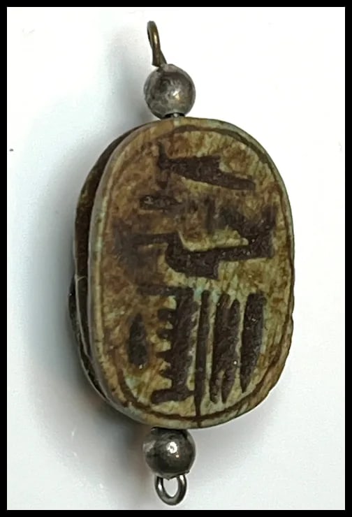 Vintage Hand carved Scarab Sterling Silver Earrings and Pendant Set - 6