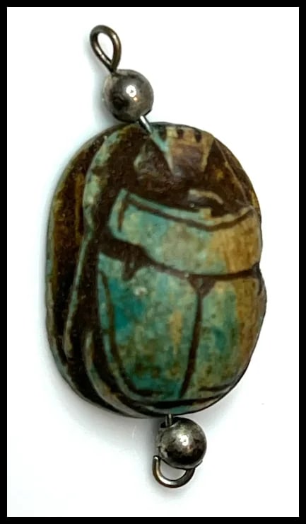 Vintage Hand carved Scarab Sterling Silver Earrings and Pendant Set - 7