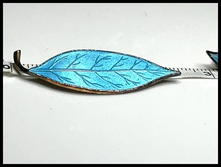 Vintage Blue Enameled Leaf Brooch and Earring Set - 6