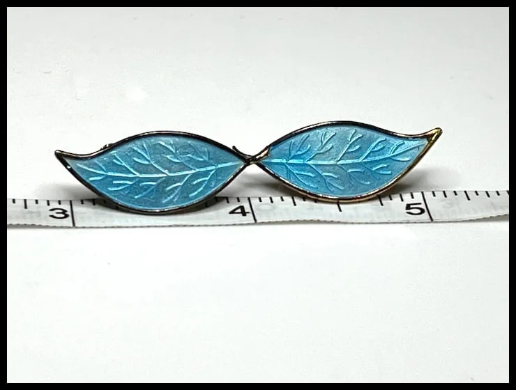 Vintage Blue Enameled Leaf Brooch and Earring Set - 7