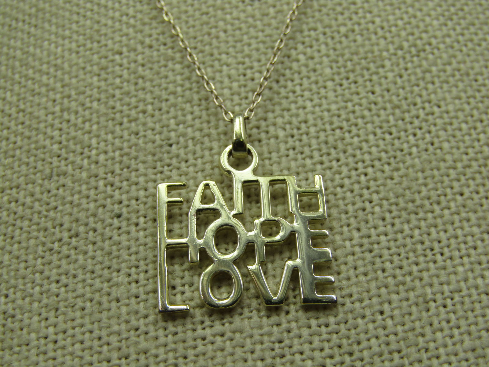 Sterling Faith Hope Love Necklace, 19", Signed - 2