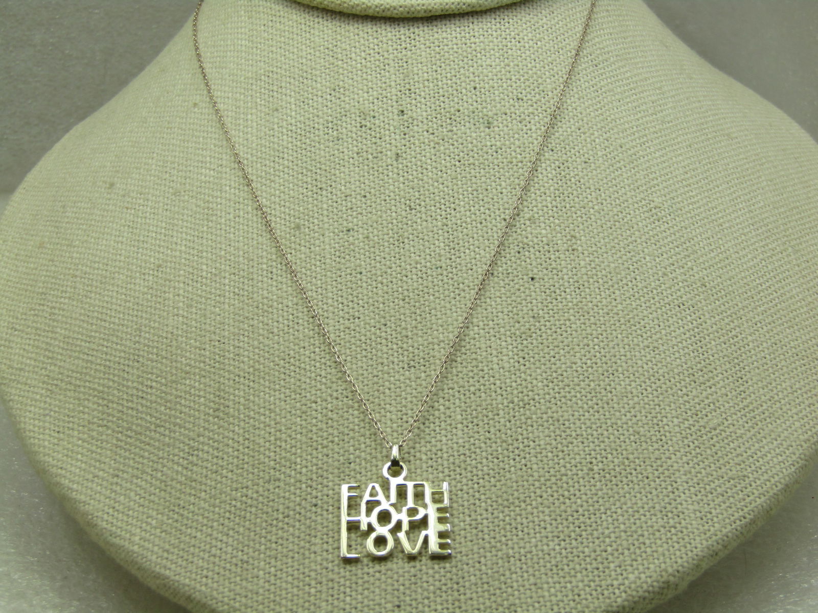 Sterling Faith Hope Love Necklace, 19", Signed - 3