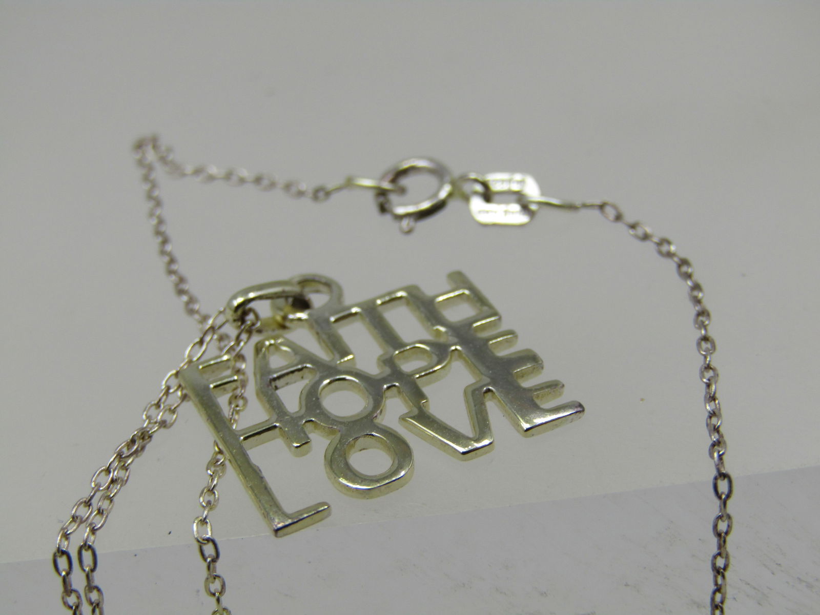 Sterling Faith Hope Love Necklace, 19", Signed - 4