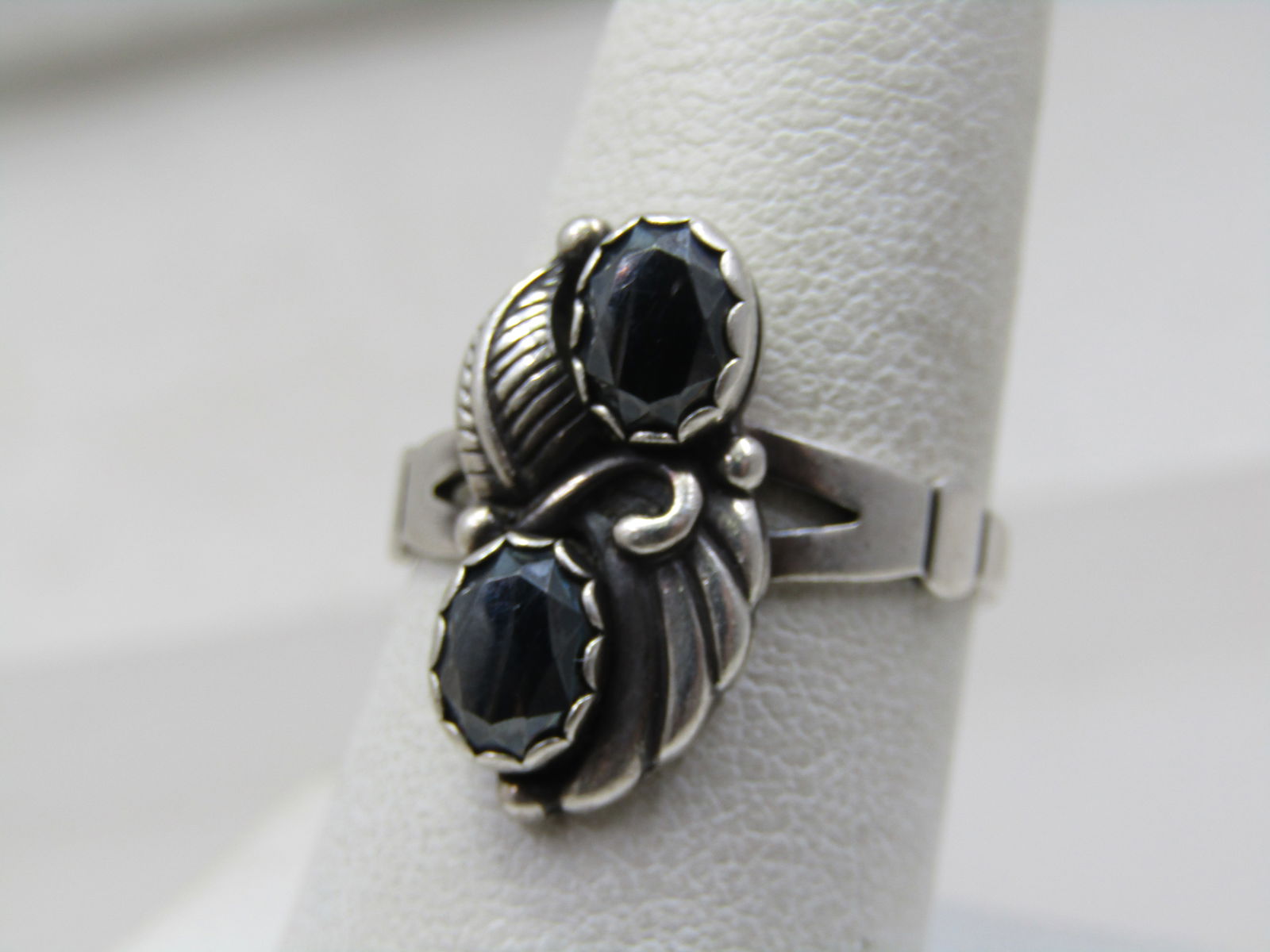 Vintage Sterling Southwestern Hematite Ring, Sz. 8, Signed WM - 2