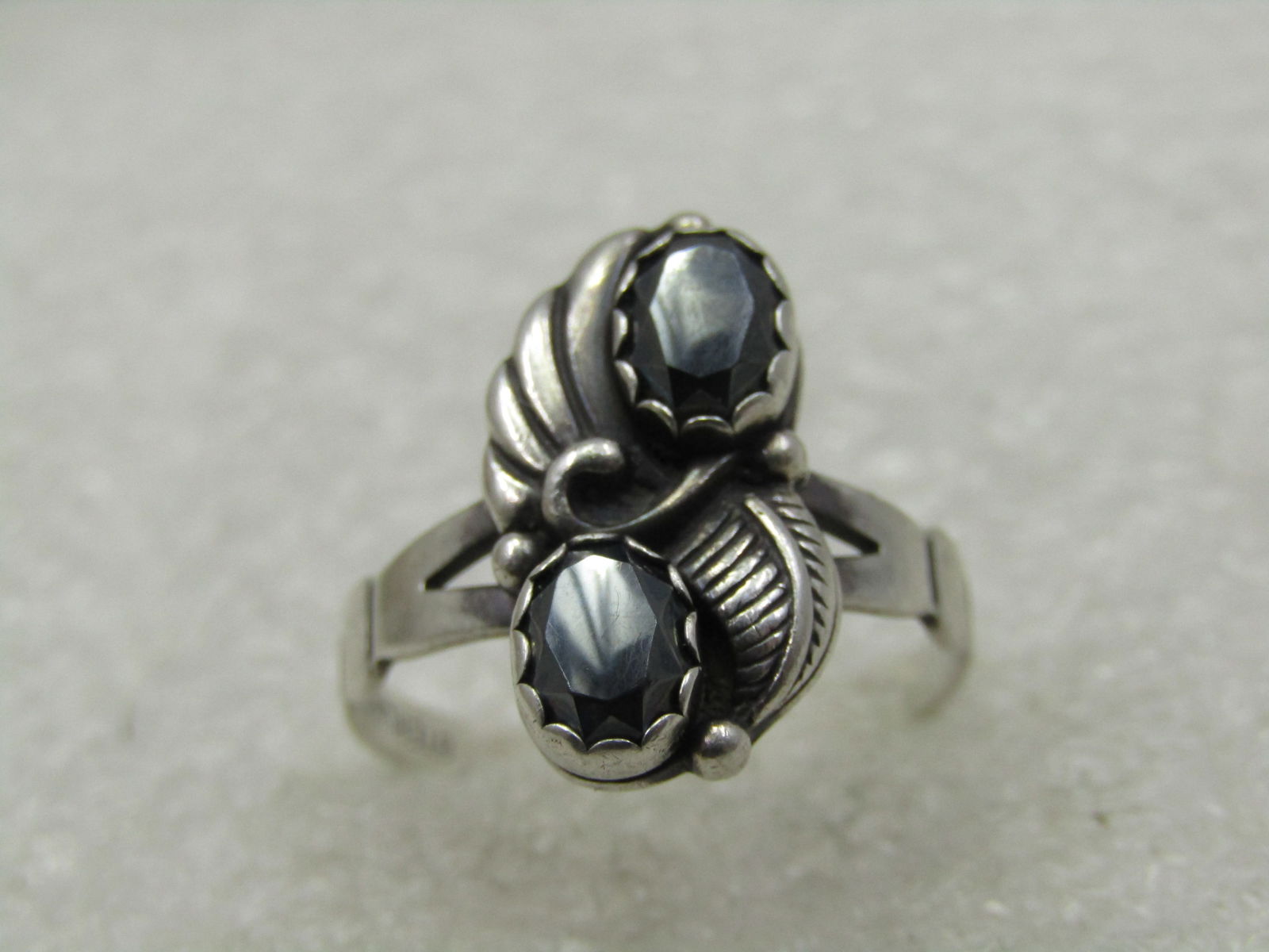 Vintage Sterling Southwestern Hematite Ring, Sz. 8, Signed WM - 6