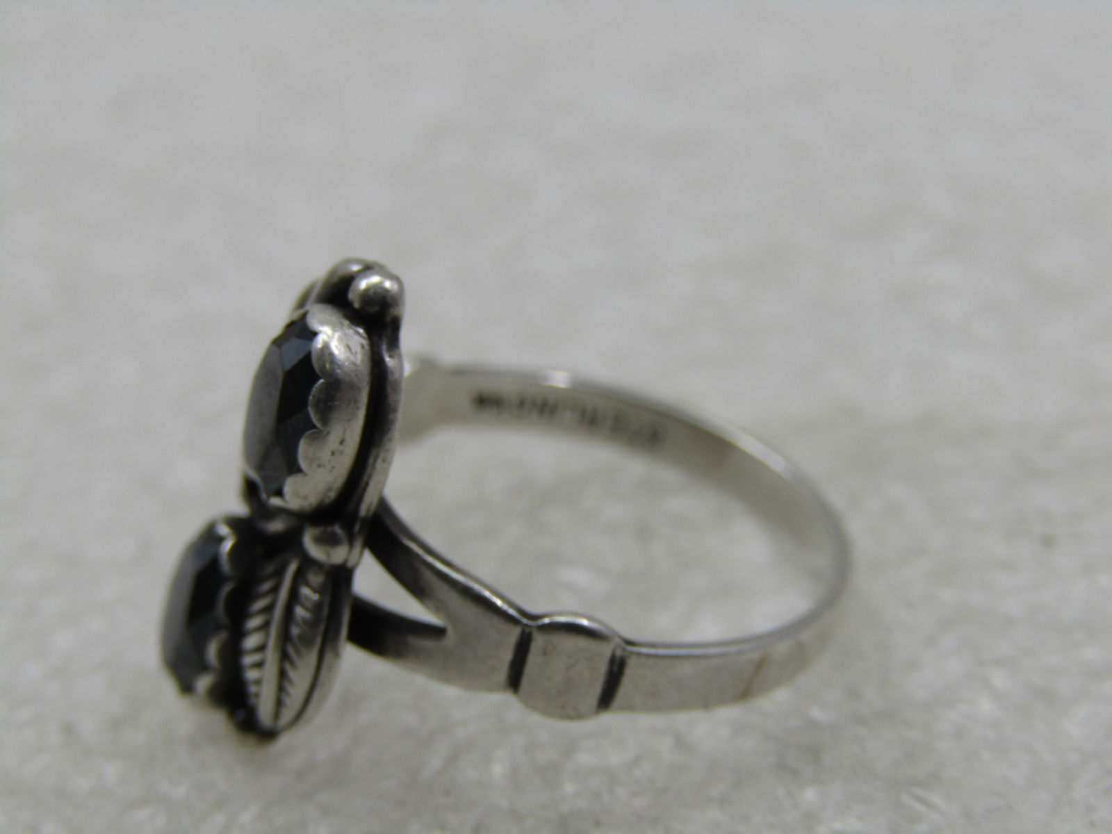 Vintage Sterling Southwestern Hematite Ring, Sz. 8, Signed WM - 8